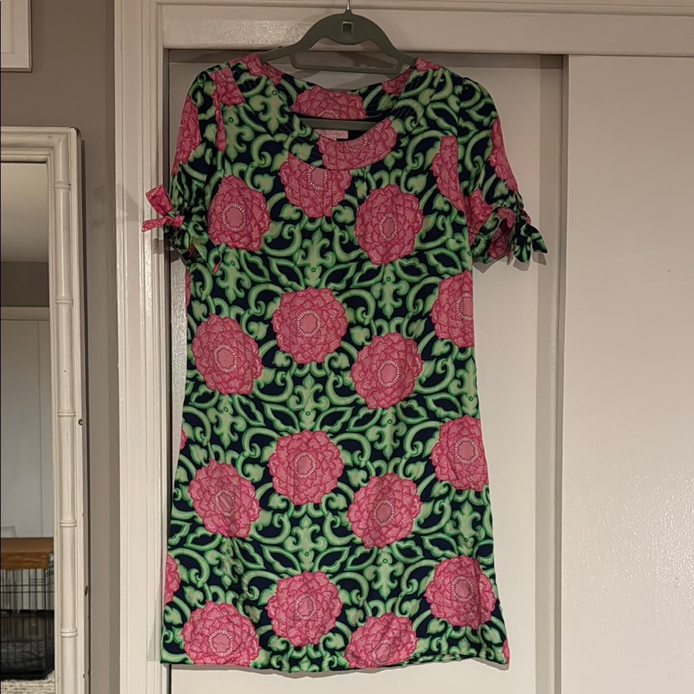 Lilly Pulitzer Pink and Green Floral Short-Sleeve Shift Dress